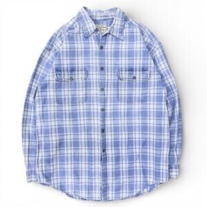 Vintage 90s Arizona Jeans Denim Plaid Button Up Shirt Blue Preppy M Oversize